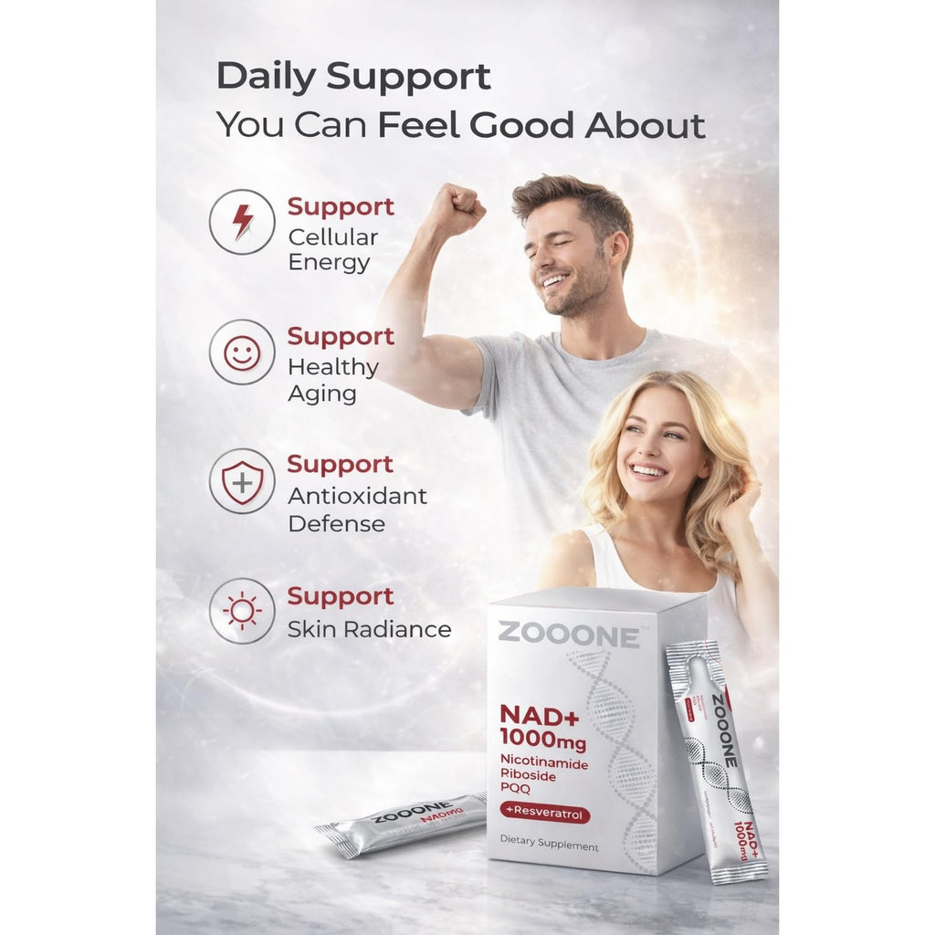 zooone- NAD+ Supplement 30pcs, Premium Nicotinamide Riboside & Resveratrol, DNA Repair & Healthy Aging， Advanced NAD Supplement for Men & Women, Boosts Cellular Energy.