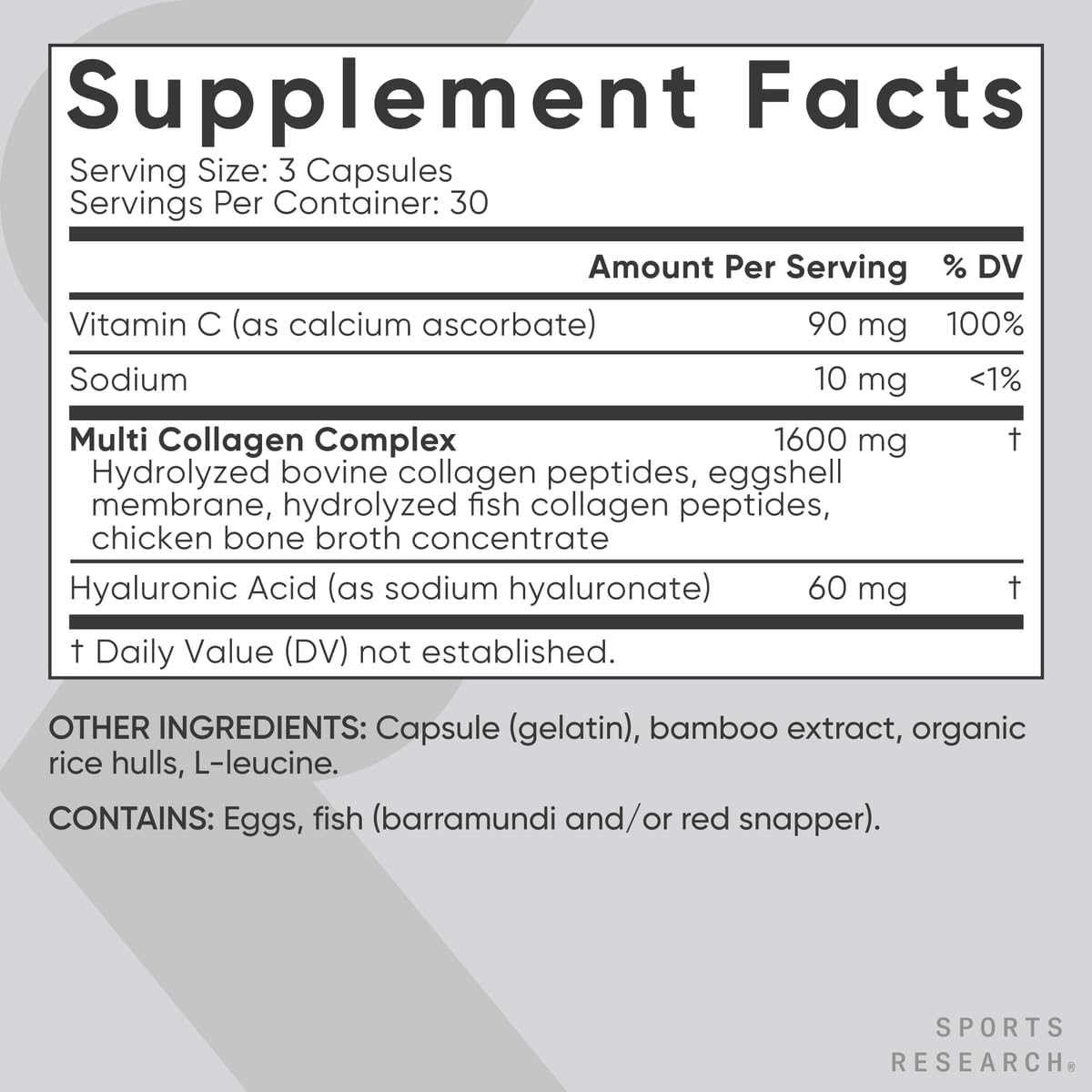 Sports Research® Multi Collagen Peptides w/Hyaluronic Acid, 90 Count