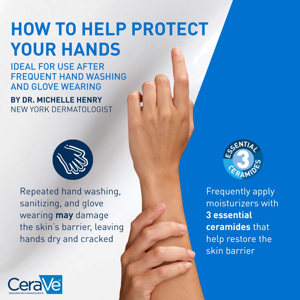 CeraVe Therapeutic Hand Cream, Hyaluronic Acid & Niacinamide Lotion, 3oz | Dermatologist-Tested Dimethicone Hand Lotion Protects Over-Worked Skin; Ideal Hand Cream For Dry Cracked Hands