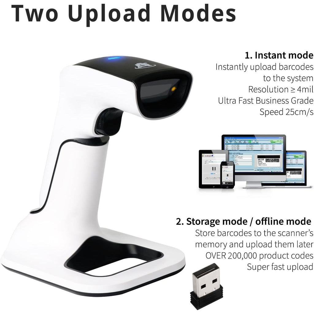 Buy now ScanAvenger Wireless Portable 1D&2D with Stand Bluetooth Barcode Scanner: 3-in-1 Handheld Scanner, Rechargeable Battery for Inventory - USB Bar Code/QR Reader (1D&2D with Next Gen Stand) at indiglob india
