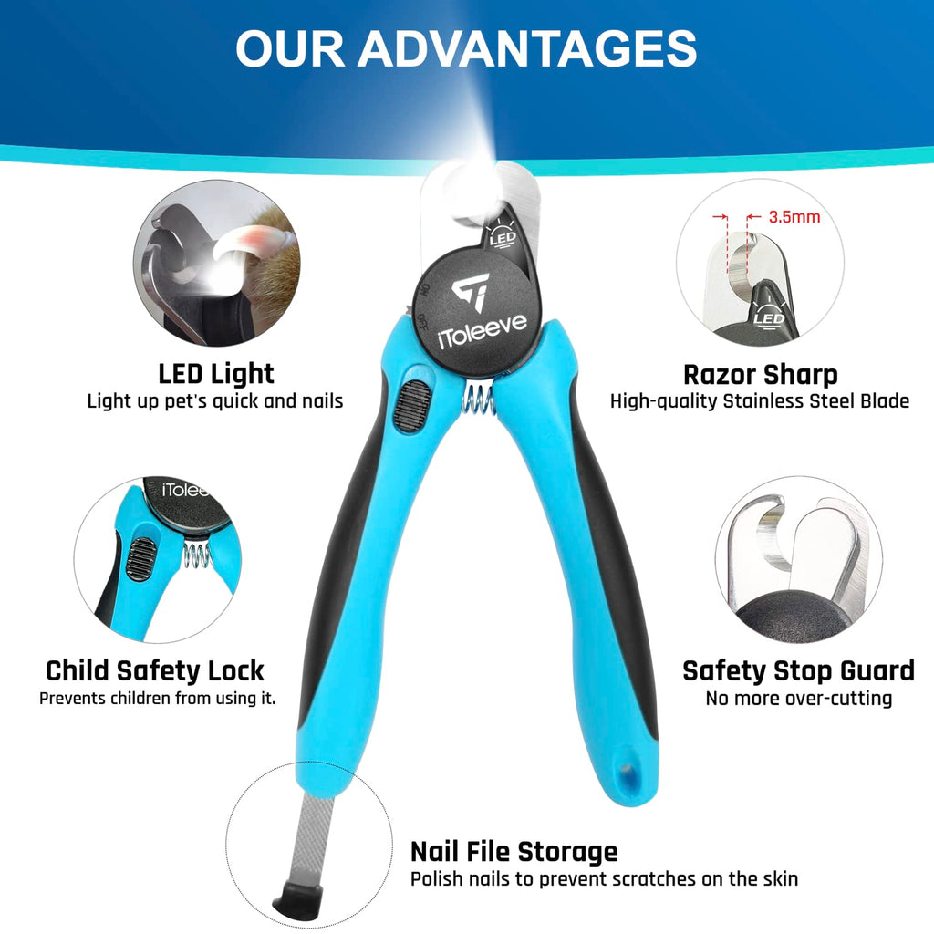 iToleeve LED Dog Nail Clipper with Light, Illuminates Nails Helps See Quick