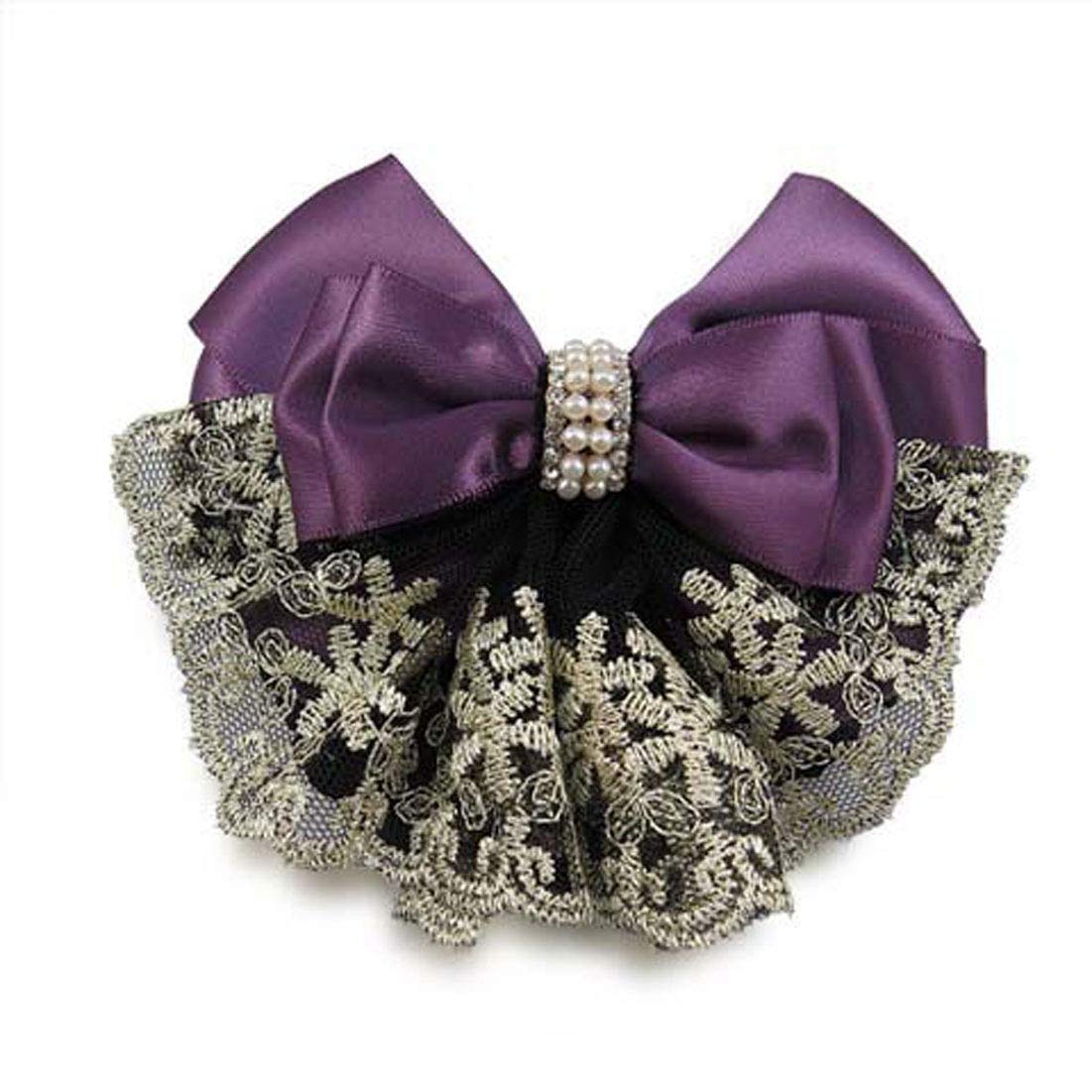 Buy now Lady Bow Hair Bun Net Snood Crochet Net Bun Hair Cover Hair Accessories Bowknot Decor Barrette Hair Clip Lace Flower Hair Accessories (Black) Purple at indiglob india