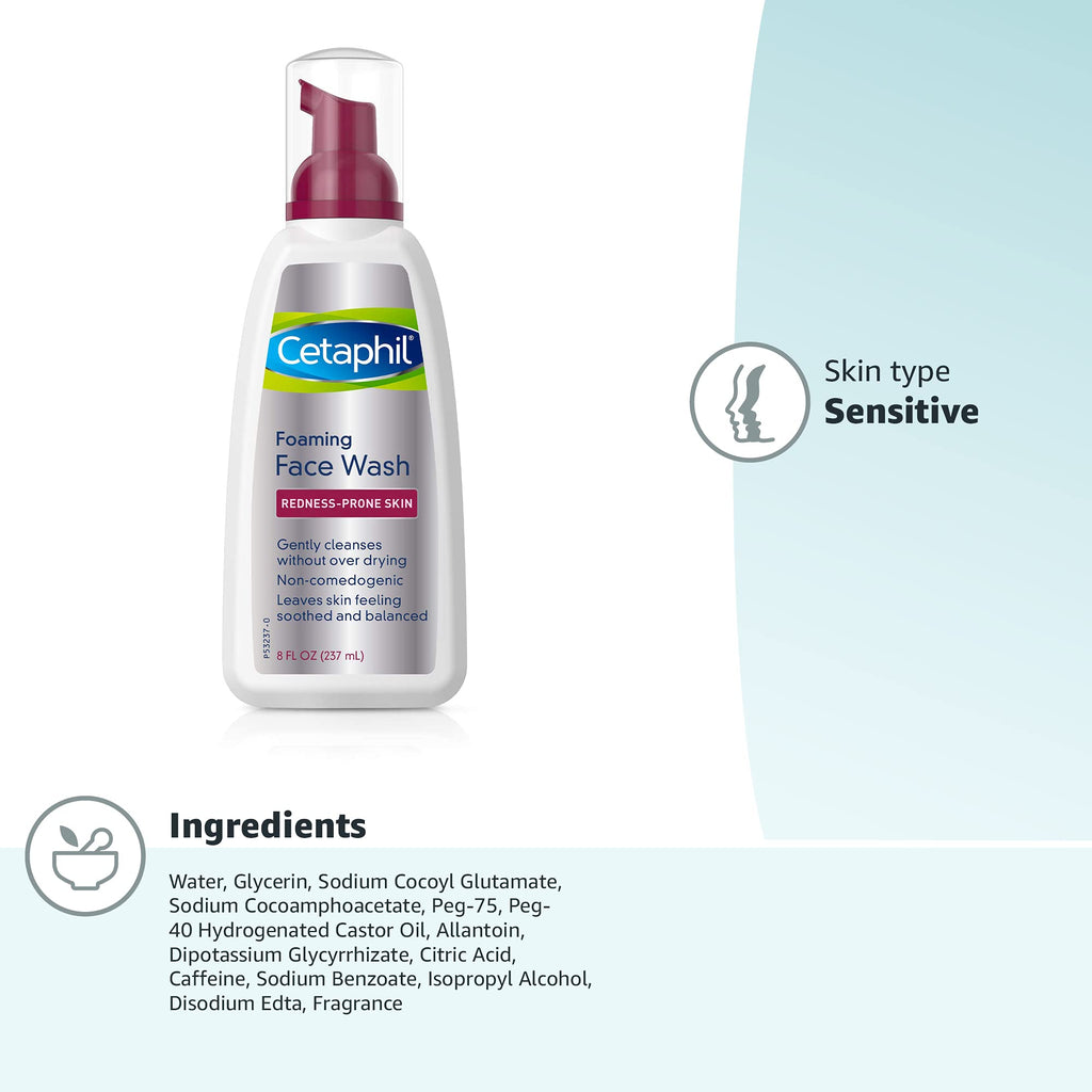 Cetaphil Redness Relieving Foaming Face Wash For Sensitive Skin, 8 Fl Oz, Gently Cleanses & Calms Sensitive Skin Without Over Drying, (Packaging May Vary) (Pack of 12)