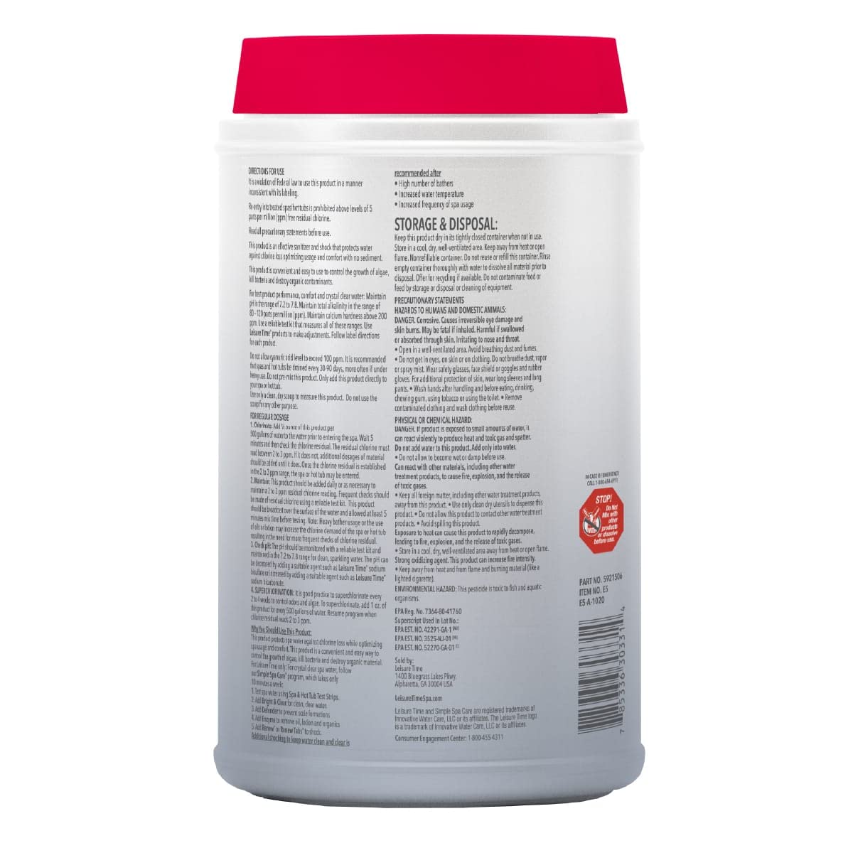 Leisure Time E5, Spa 56 Chlorinating Granules for Spas and Hot Tubs, 5 lbs