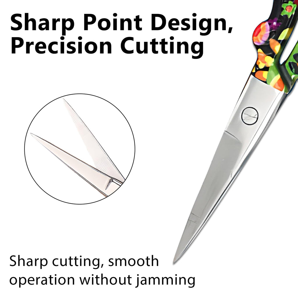 Sharp Embroidery and Crafting Scissors with Leather Cover, 3.62 inch Stainless Steel Scissors for Needlework and DIY Crafts, Black Flower, J5064