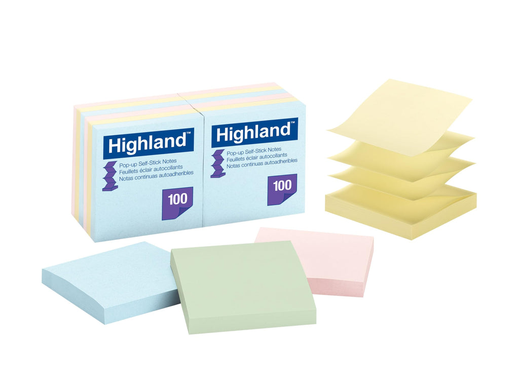 Highland Pop-up Notes, 3 in x 3 in, Assorted Pastel Colors, 12 Pads/Pack