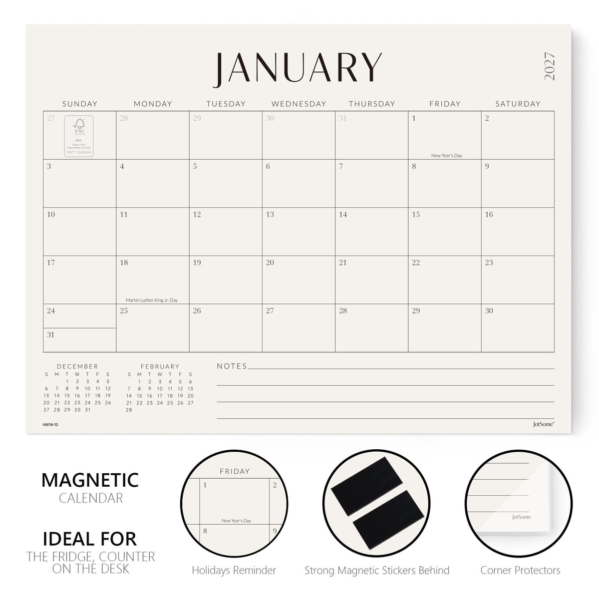 Jotsome Magnetic Calendar for Refrigerator 2026-2027