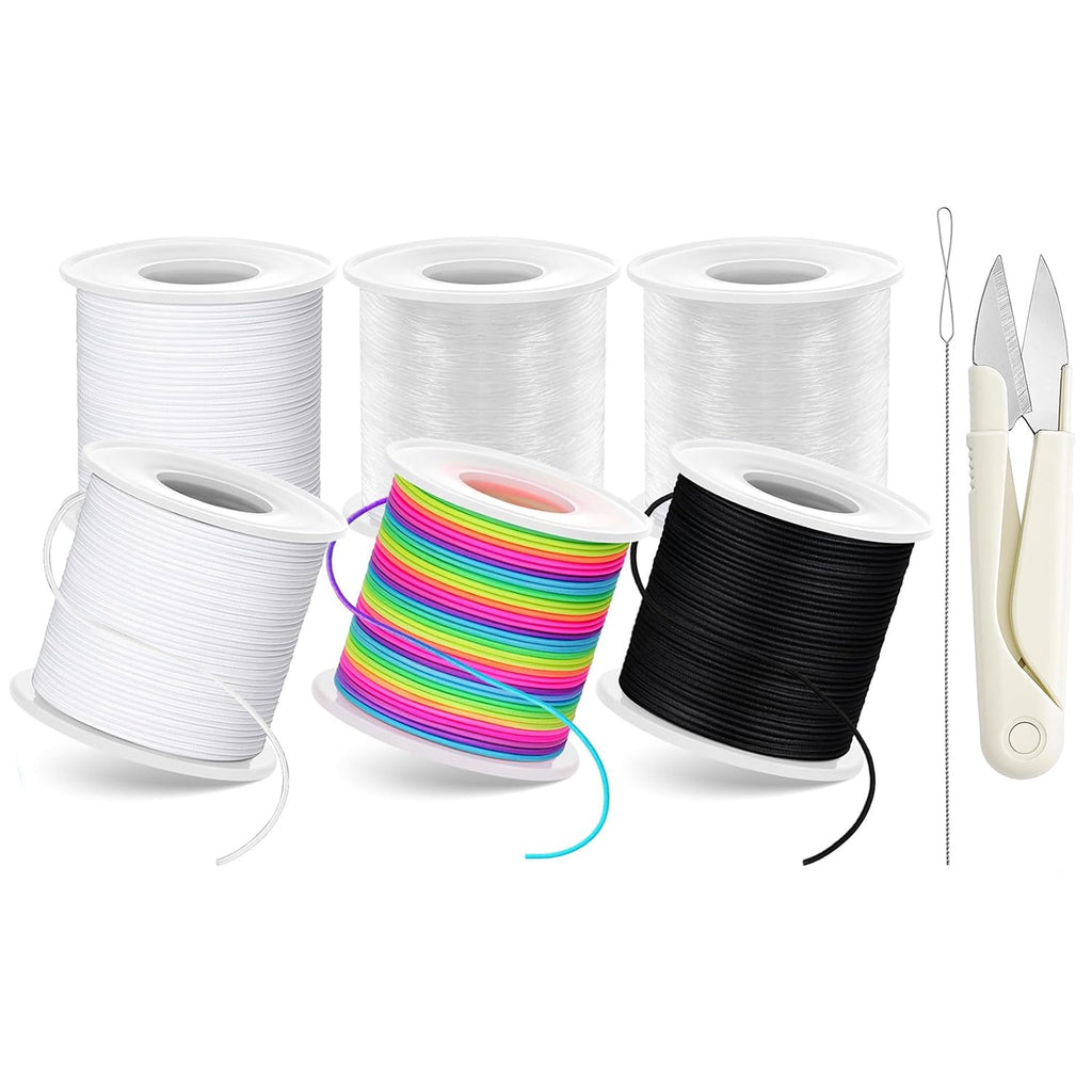 8pcs Elastic String Bracelet Making Kit, Stretchy Bracelet String (786 ft Total), 6 Rolls 1mm Stretch Cord with Scissors & 0.6mm Needle Threader for Beading and Jewelry Making.