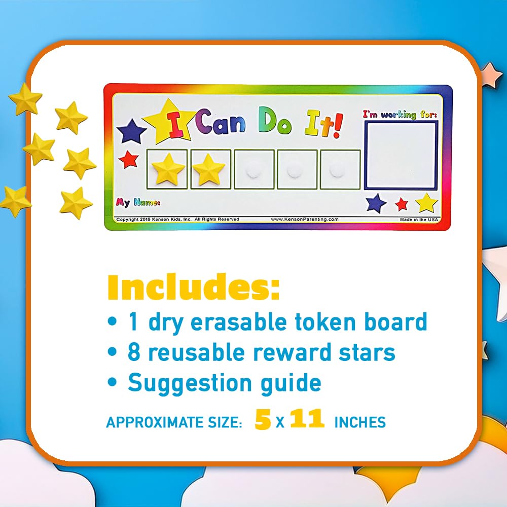 Kenson Kids “I Can Do It!” Token Board. Colorful Magnetic Rewards Chart with Positive-Reinforcement Stars and Customizable Goal Box. Great for Ages 3-10. Measures 5-Inches by 11-Inches