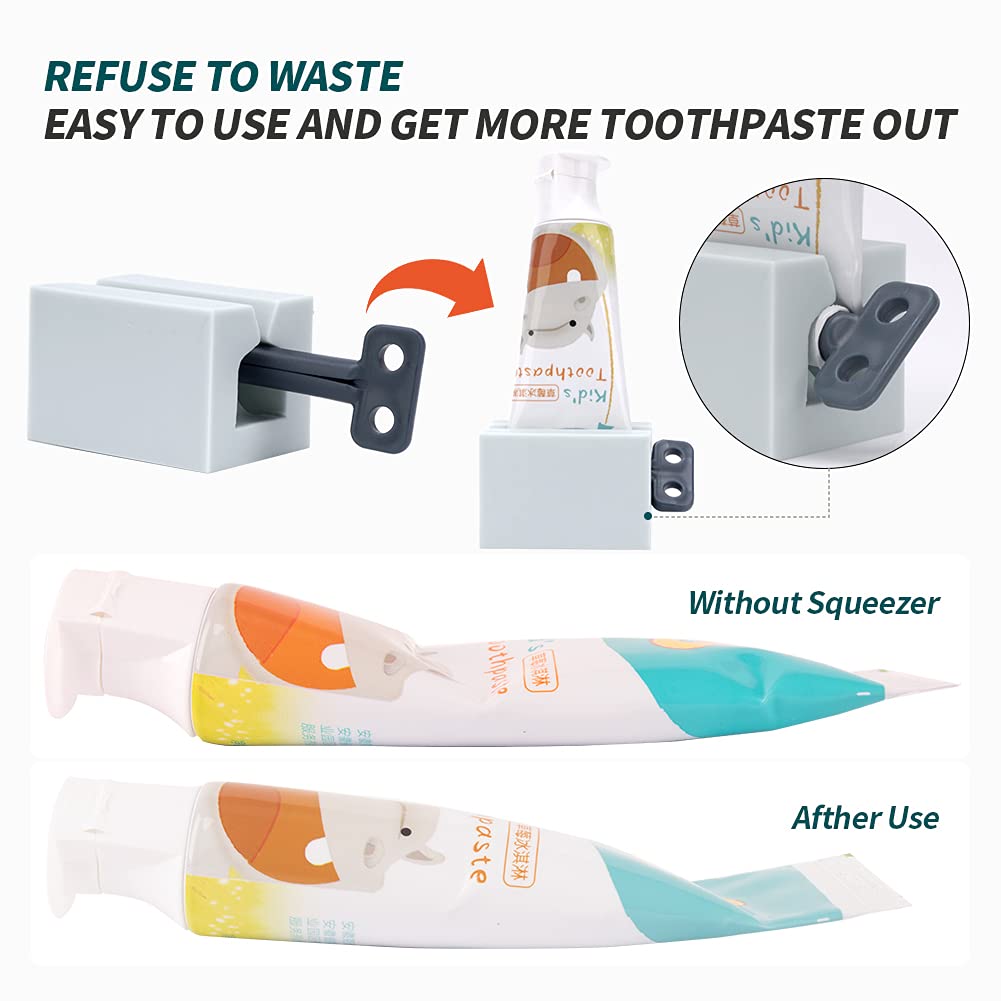 Y-Kelin 3 Pack Toothpaste Squeezer, Rolling Tube Key with Frosted Handle & Wall-Mountable Holder, Save Toothpaste & Creams (Pink + White + Light Blue)