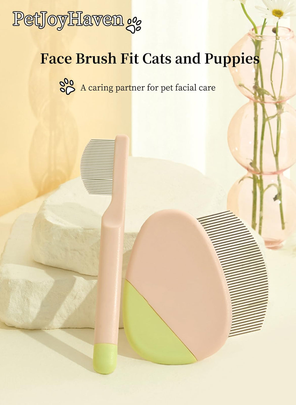Stainless Steel Dog Eye Comb, Puppy Flea Brush (Pink)