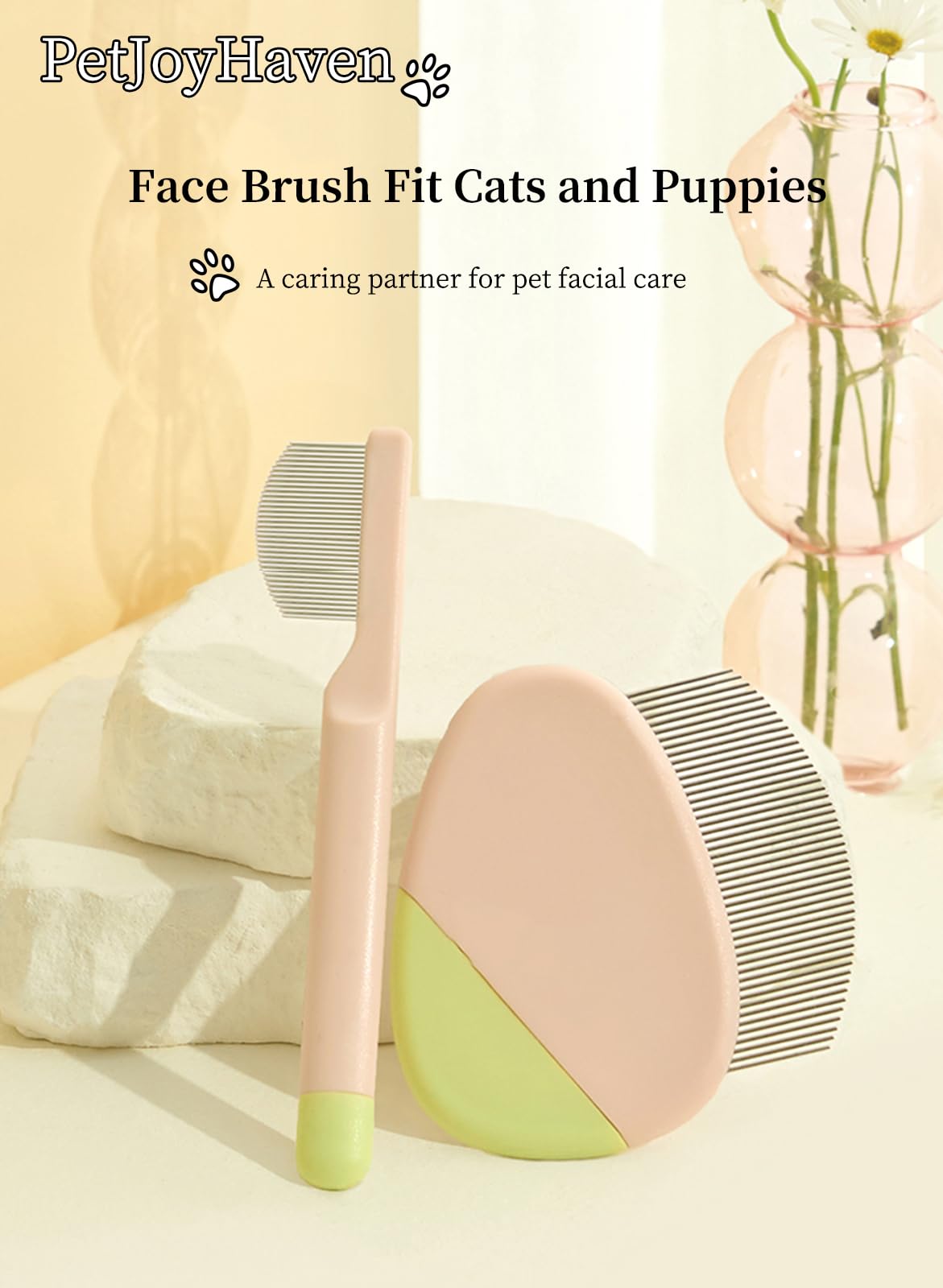 Stainless Steel Dog Eye Comb, Puppy Flea Brush (Pink)