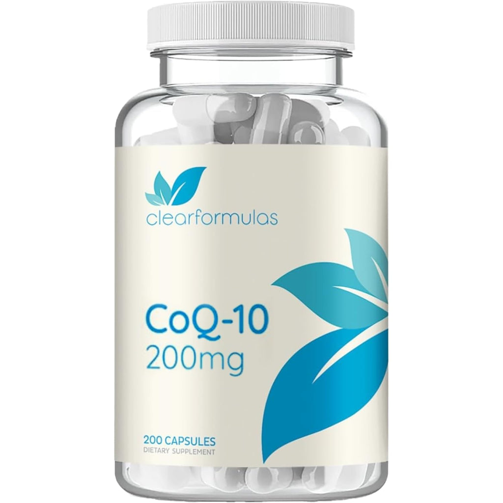 Clear Formulas Quick Absorption CoQ10 200mg - Coenzyme Q10 Potent Antioxidant for Heart Energy and Aging Support - High Stability CoQ10 Ubiquinone Capsules - Made in a cGMP US Lab - 200 Capsules