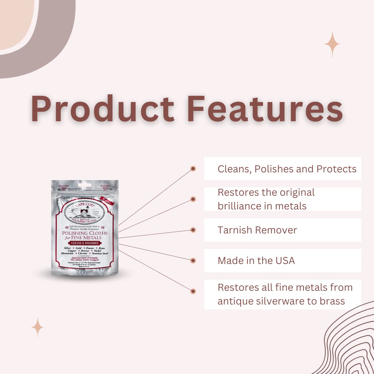 Buy now Cape Cod Polishing Cloths for Fine Metals | Jewelry Cleaner and Tarnish Remover | Silver Polishing to a Brilliant Shine | Foil Pack of (2) 4x6 Cloths at indiglob india