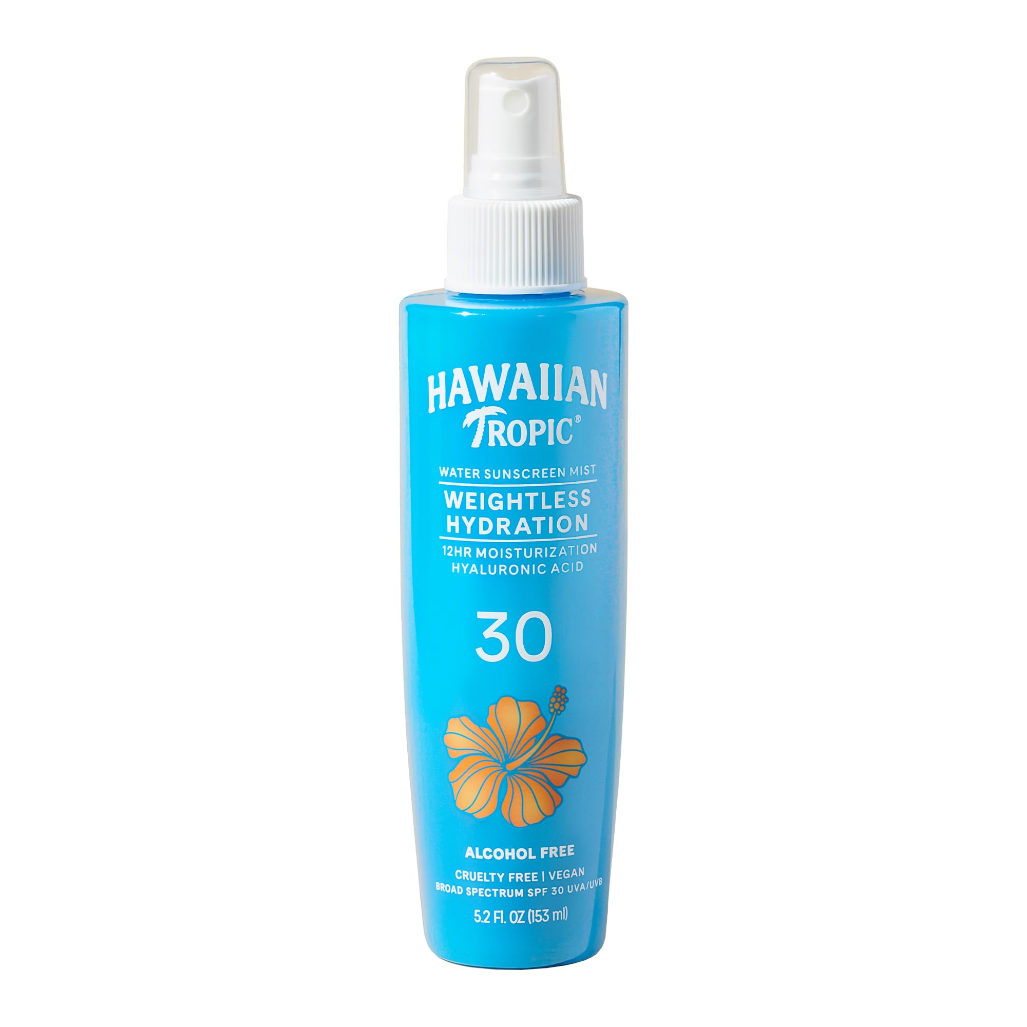 Hawaiian Tropic Weightless Hydration Water Mist for Face SPF 30, 2.1 Fl Oz | Hydrating face mist, Travel size sunscreen for face, Non-aerosol spray application, Contains hyaluronic acid, Non-greasy