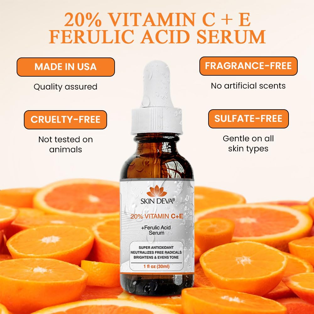 Buy now SKIN DEVA 20% Vitamin C Serum for Face with Vitamin E Plus Ferulic Acid Skincare Water Based 1 fl oz 30 ML Rejuvenates Skin to Fresh & Neutralizes Free Radicals to Brighten Even Vitamin Serum at indiglob india