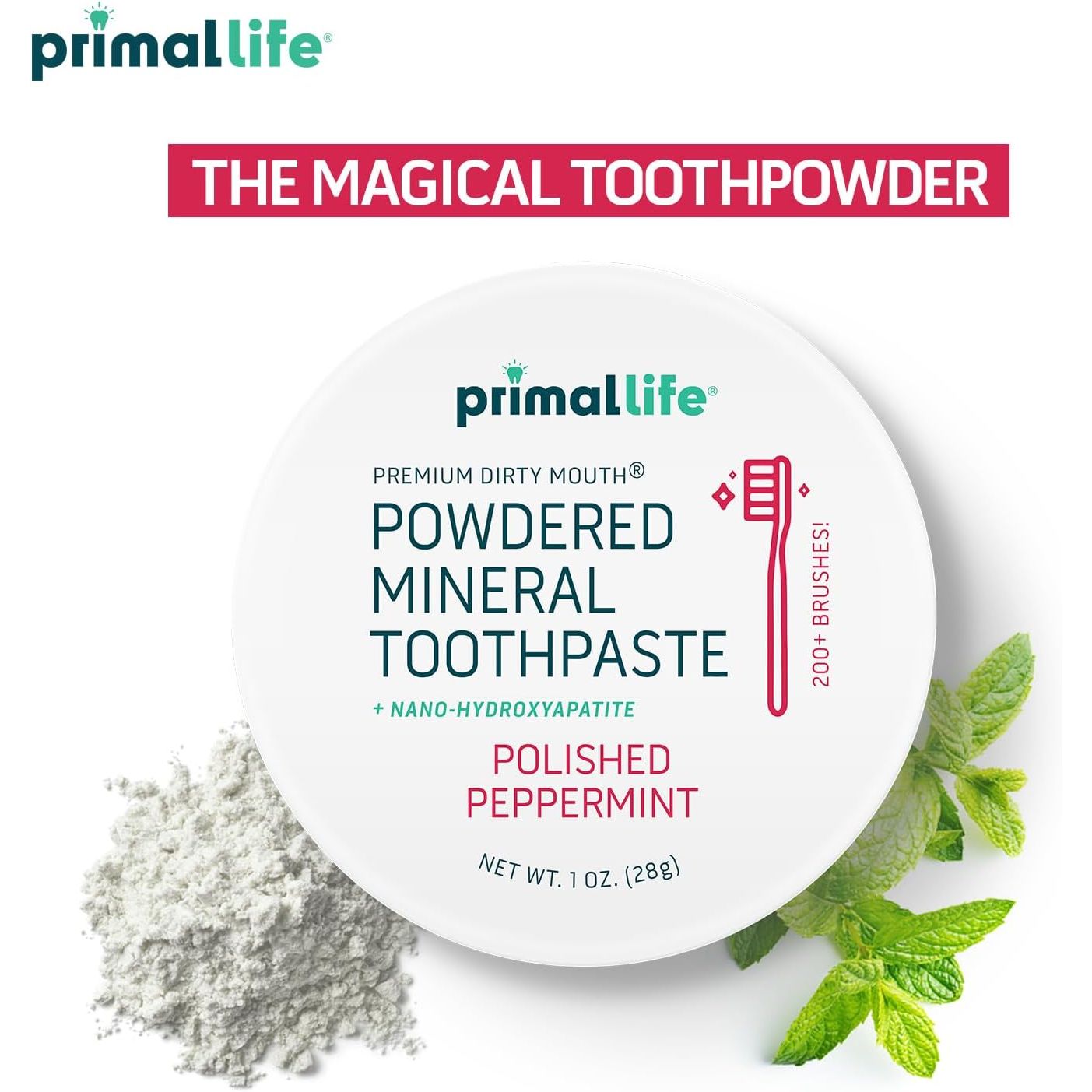 Buy now Primal Life Organics - Dirty Mouth Toothpowder, Tooth Cleaning Powder, Flavored Essential Oils with Natural Kaolin & Bentonite Clay, Good for 200+ Brushings, Paleo, Organic, Vegan (Peppermint, 1 oz) at indiglob india