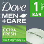 Buy now Dove Men+Care Clean Comfort Soaps (2 Boxes/12 Bars)+ Extra Fresh Soap (1 Bar) – Hydrating & Refreshing 3-in-1 Hand & Body, Face + Shave Soap Bundle at indiglob india