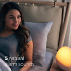 Buy now Philips SmartSleep Wake-up Light, Colored Sunrise and Sunset Simulation, 5 Natural Sounds, FM Radio & Reading Lamp, Tap Snooze, HF3520/60 at indiglob india