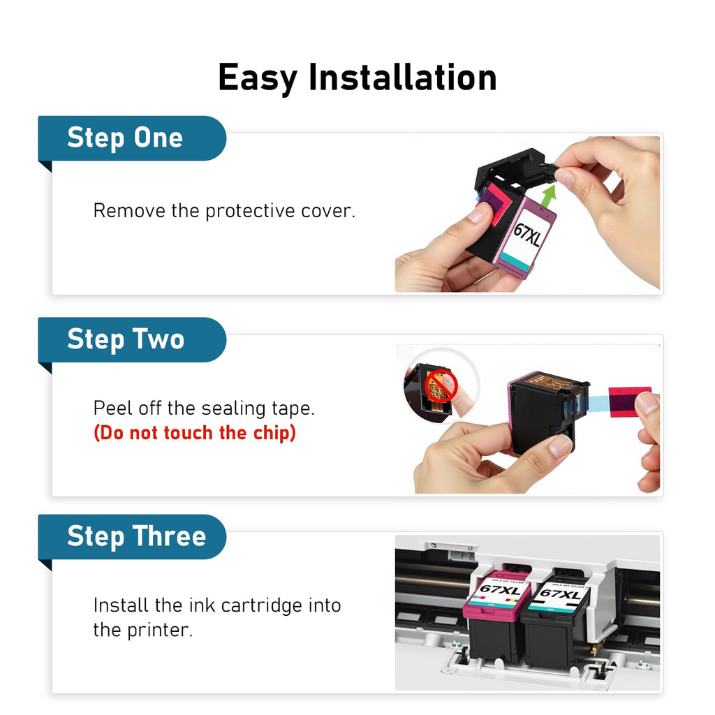 LinkDocs 67xl Ink Cartridges Combo Pack Remanufactured Replacement for HP Ink 67 Work with HP DeskJet 2855e 2800e 2755e Envy 6055e Pro 6400 6455 DeskJet 2732 2752 Printers (2-Pack Black&Tri-Color)