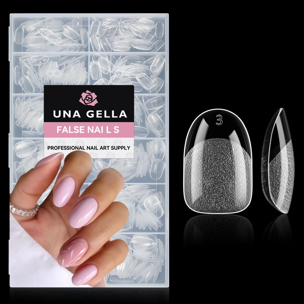 Buy now UNA GELLA Almond Gel Nail Tips, 504PCS Pre Etched Clear Fake Nails Tips Medium Almond Shape - 12 Sizes Full Cover Soft Acrylic Press On Nail Extensions No C Curve Gift for Diy at Home at indiglob india