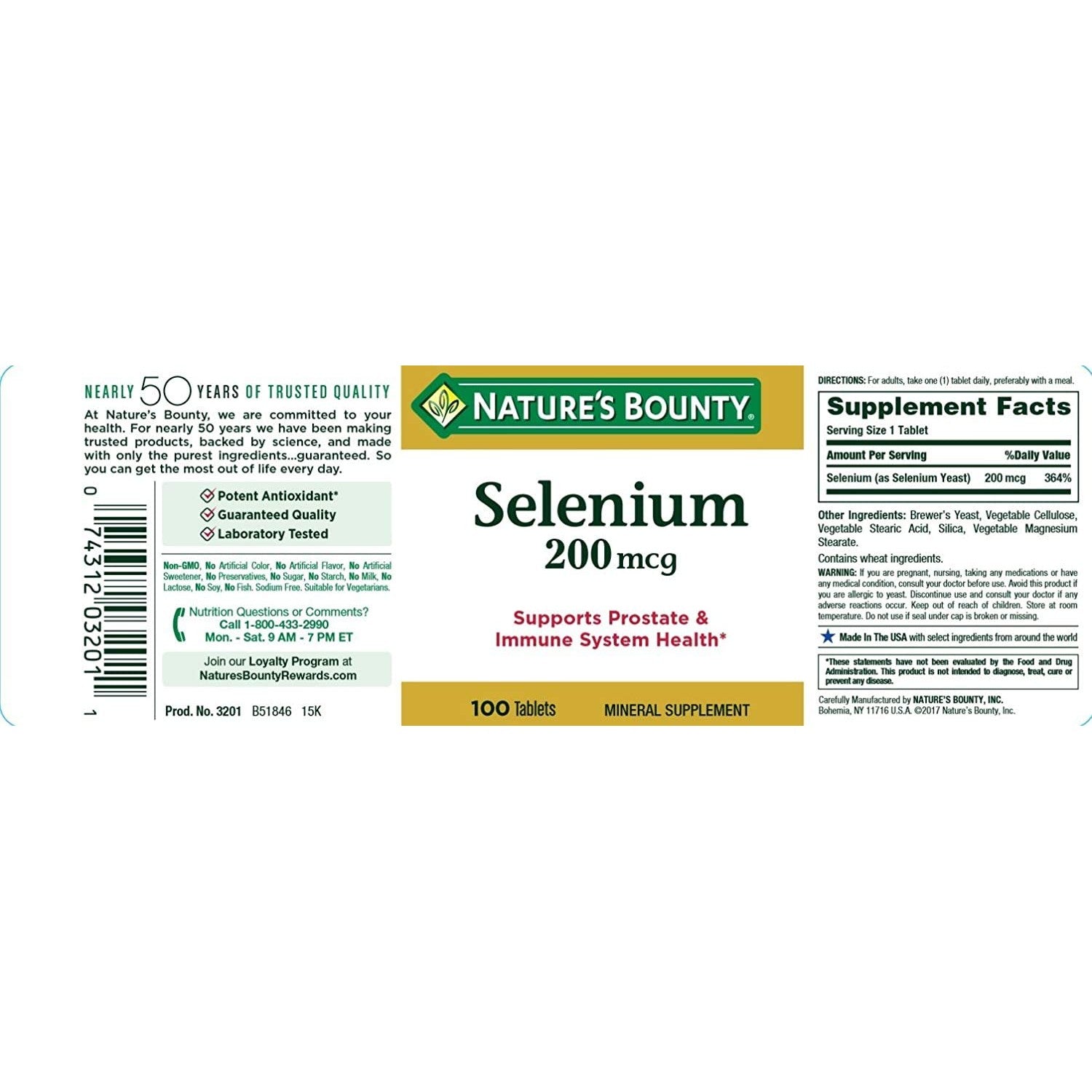 Nature's Bounty Selenium 200 mcg Natural High Selenium Yeast, 100 Tablets (Pack of 3)