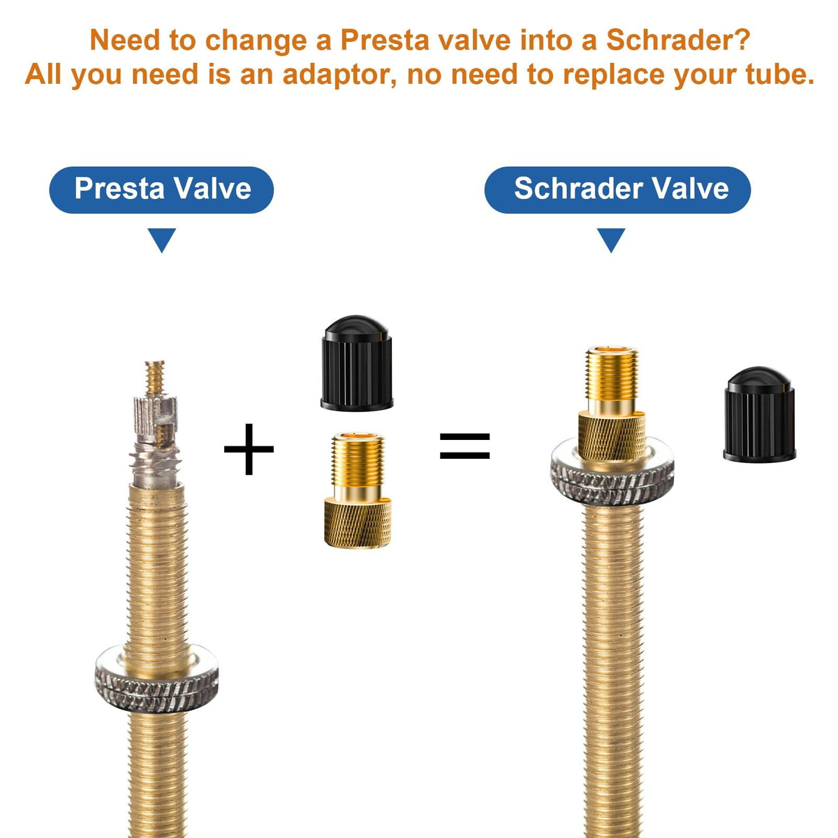 6 Pack Presta-Schrader Valve Adapter Set w/Valve Caps & Ball Pump Needles