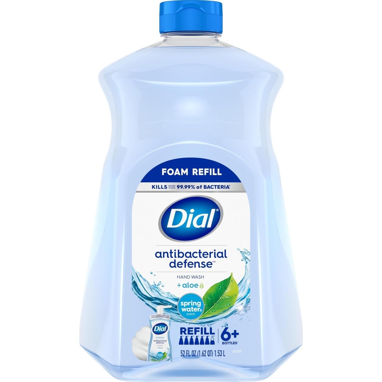 Dial Antibacterial Defense Foaming Hand Soap Refill, Spring Water, 52 Fl Oz | With aloe vera, dermatologist-tested, gentle on skin, free from parabens and SLS and SLES, moisturizing formula
