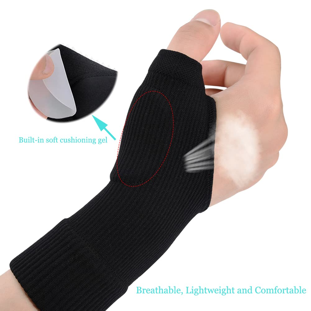 Thumb Wrist Arthritis Gloves (2Pcs), Elastic Compression Sleeves Fingerless Glove with Gel Pad for Arthritis,Tendonitis,Carpal Tunnel,Rheumatoid,Typing, Breathable Compression Gloves for Women & Men