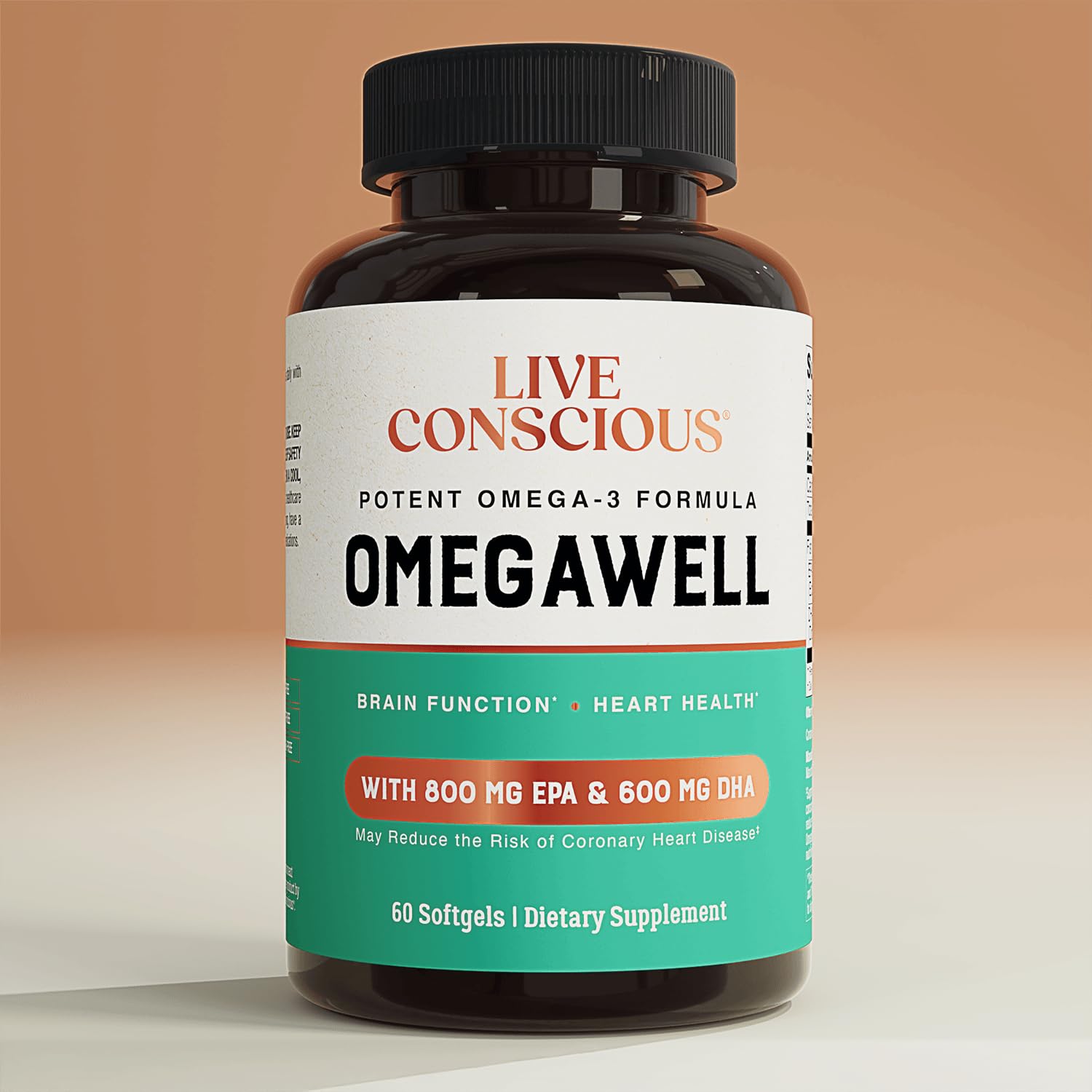 Live Conscious OmegaWell Omega 3 Fish Oil - 2000mg Capsules: Heart, Brain, & Joint Support - 800 mg EPA 600 mg DHA - Sustainably Sourced - Softgels - 30 Day Supply