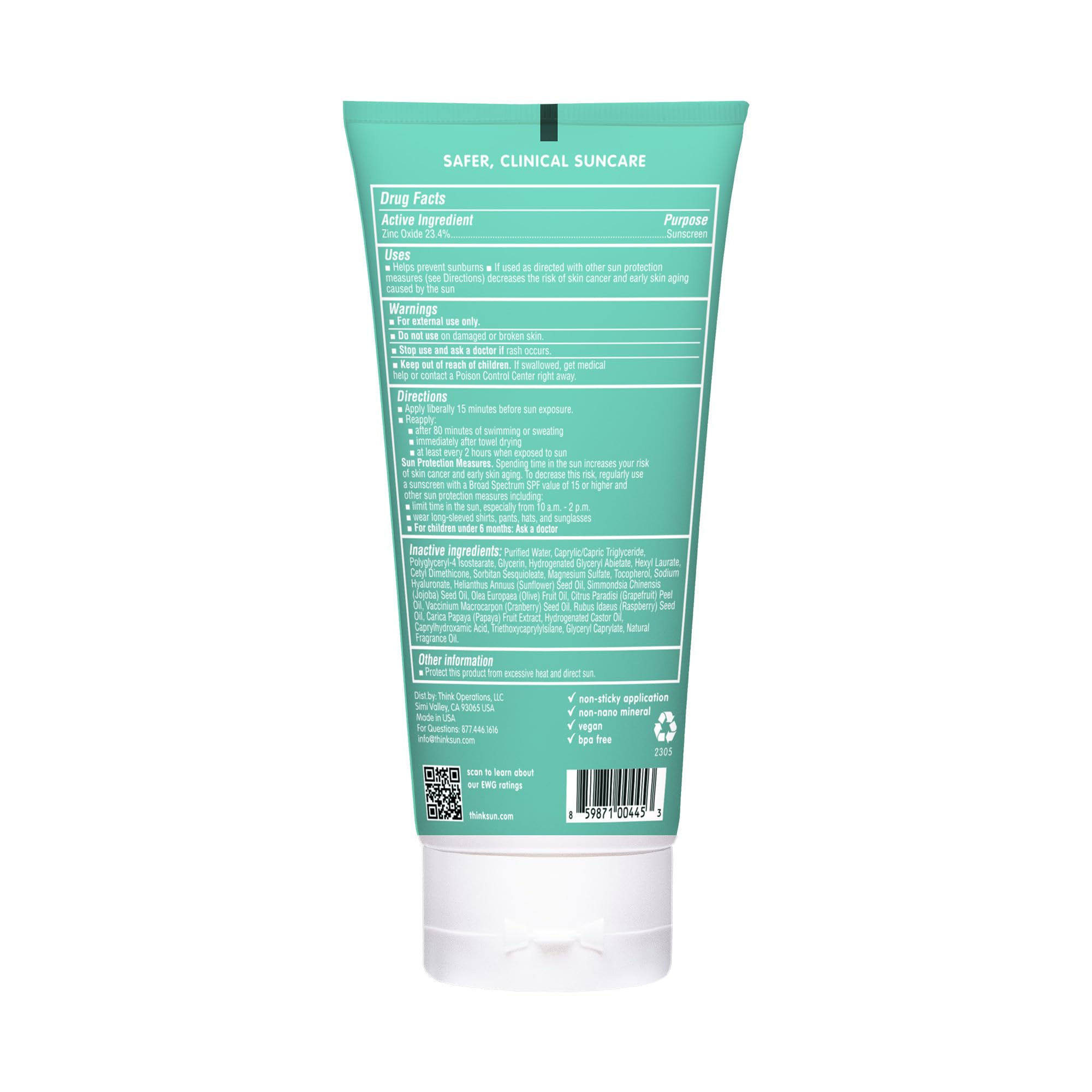 Thinkkids Kids Sunscreen SPF 50+, Mineral Formula, Water Resistant, 6 Fl Oz