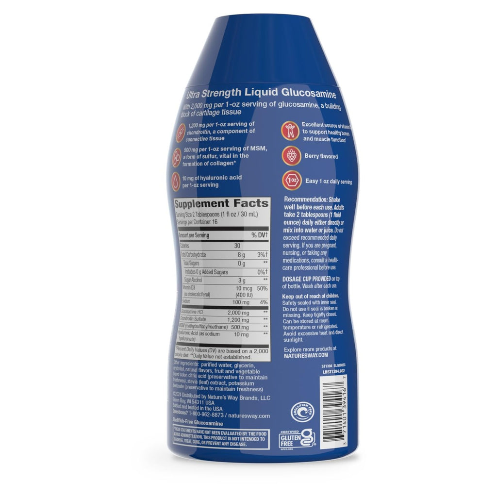 Nature's Way Joint Movement Glucosamine Liquid, Chondroitin, Berry, 16 oz | MSM with Vitamin D3 & Hyaluronic Acid, Fast-Absorbing Liquid, Joint Support Supplement*, Berry Flavored