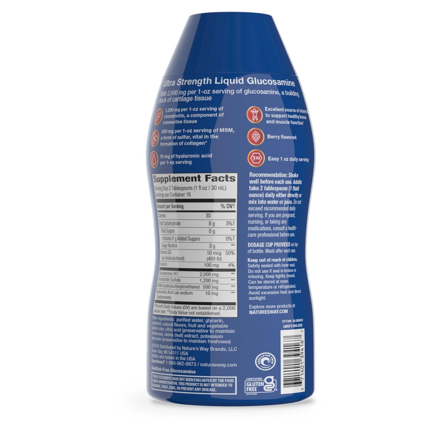Nature's Way Joint Movement Glucosamine Liquid, Chondroitin, Berry, 16 oz | MSM with Vitamin D3 & Hyaluronic Acid, Fast-Absorbing Liquid, Joint Support Supplement*, Berry Flavored