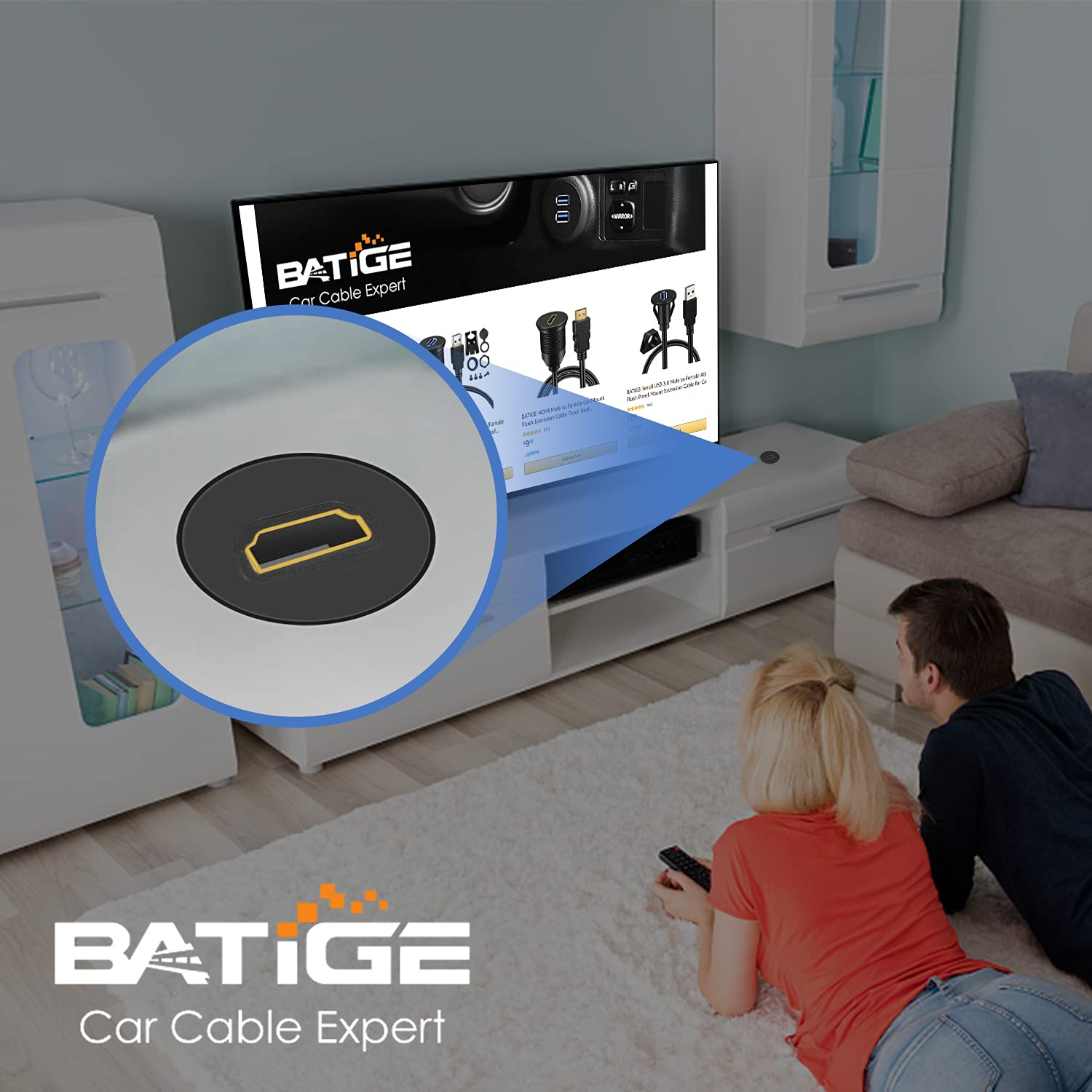 Buy now BATIGE HDMI Male to Female Car Mount Flush Extension Cable Truck Boat Motorcycle Dashboard Flush Mount with Mounting Panel - 3ft at indiglob india