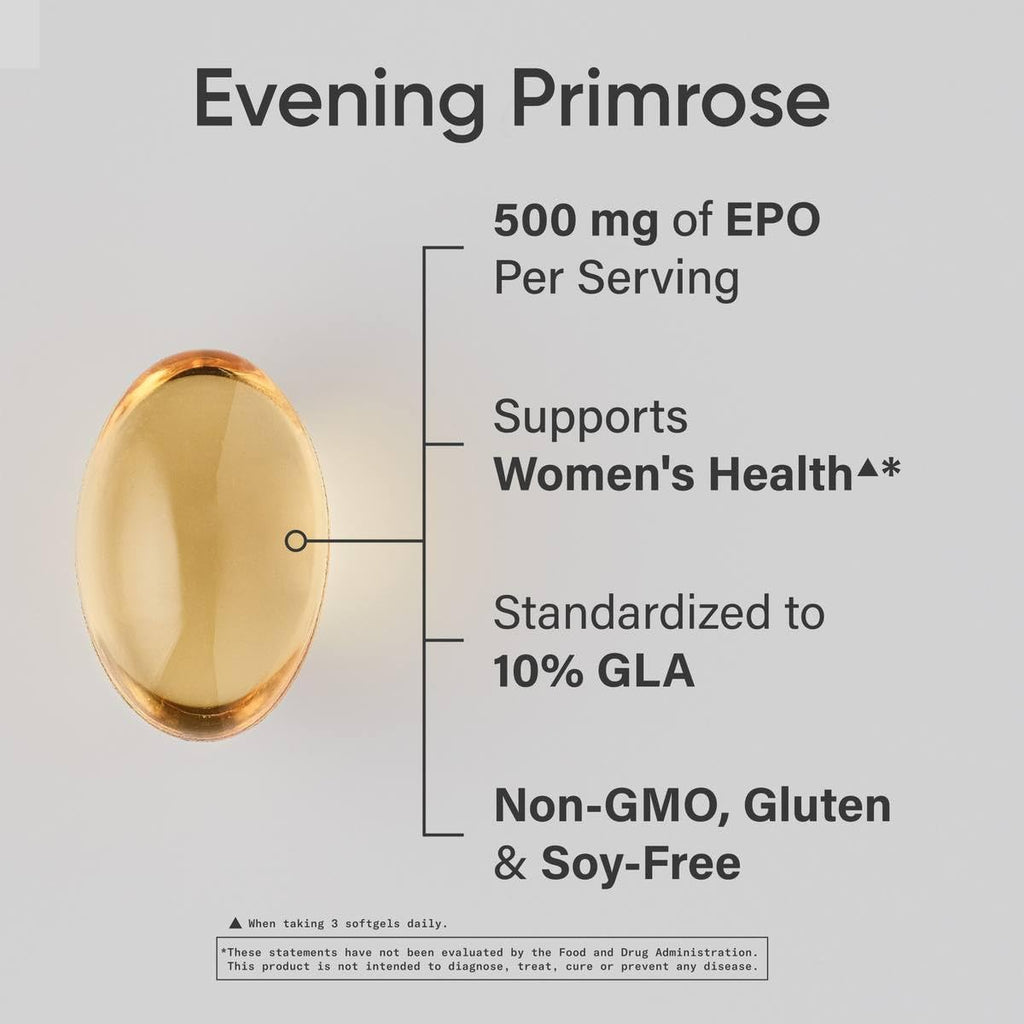 Sports Research® Evening Primrose Oil 500mg, 240 Mini-Softgels | EPO Supplement from Cold-Pressed Oil for Women’s Health & Healthy Skin | Natural GLA, Non-GMO, Easy to Swallow Capsule