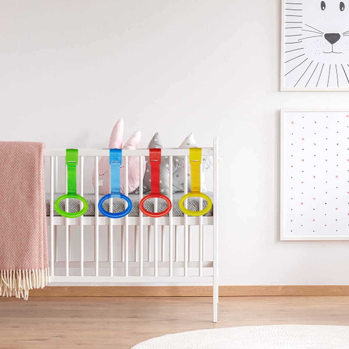 4 PCS Plastic Baby Crib Pull Rings Kids Walking Exercises Assistant Stand