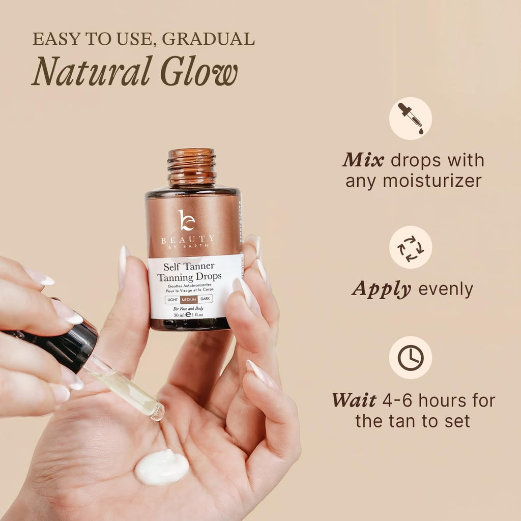 Self Tanning Drops - USA Made with Natural & Organic Ingredients | Medium Face Tanning Drops to Add to Lotion, Moisturizing Bronzing Tanner for Face & Body, Toxin Free Tanner for Fake Tan