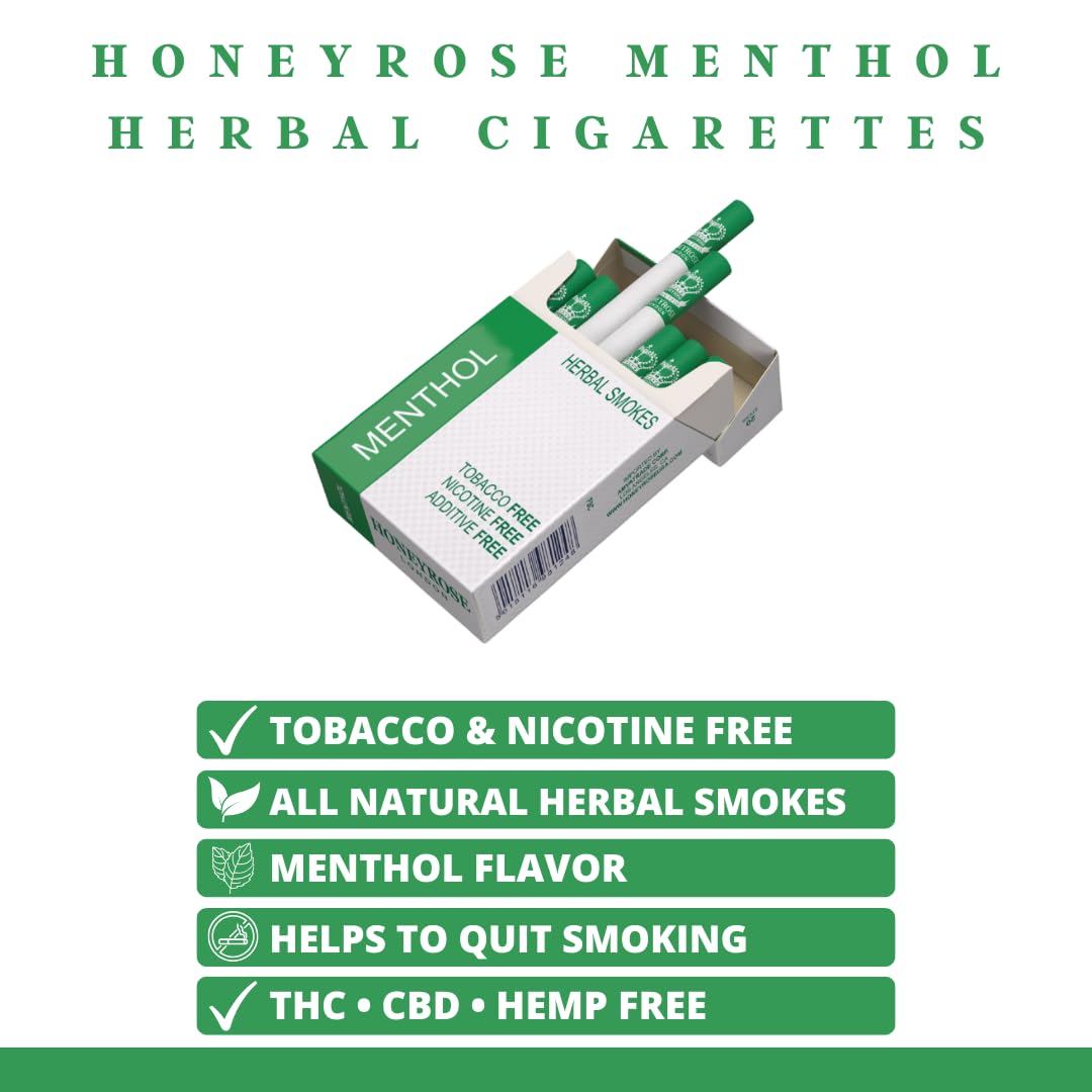 Honeyrose Menthol - Tobacco & Nicotine Free Herbal Cigarettes, 100% Natural, Made in England