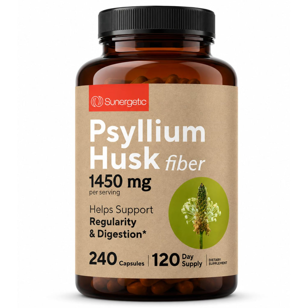 Premium Psyllium Husk Fiber Supplement 1450mg, 240 Capsules | 1,450 mg per 2-capsule serving; supports regularity & digestive health, with 120 servings and no powder mixing
