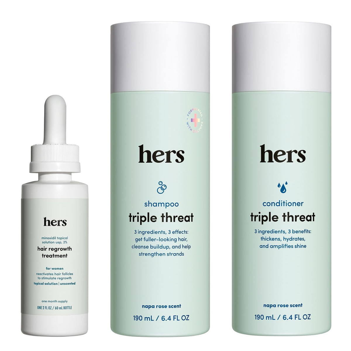 hims and hers Triple Threat Shampoo & Conditioner, 3 Pack, 6.4 Fl Oz