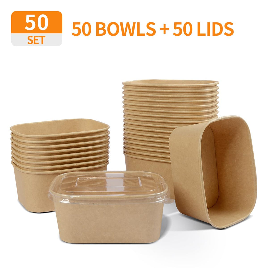 Celel 35 oz Paper Food Containers with Lids 50 Pack Meal Prep Containers