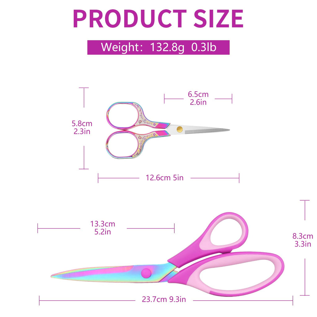 Fabric Scissors, Dressmaking with Titanium Plated Stainless Steel, Tailor Scissors for Cutting Fabrics and Leather, Set of 2