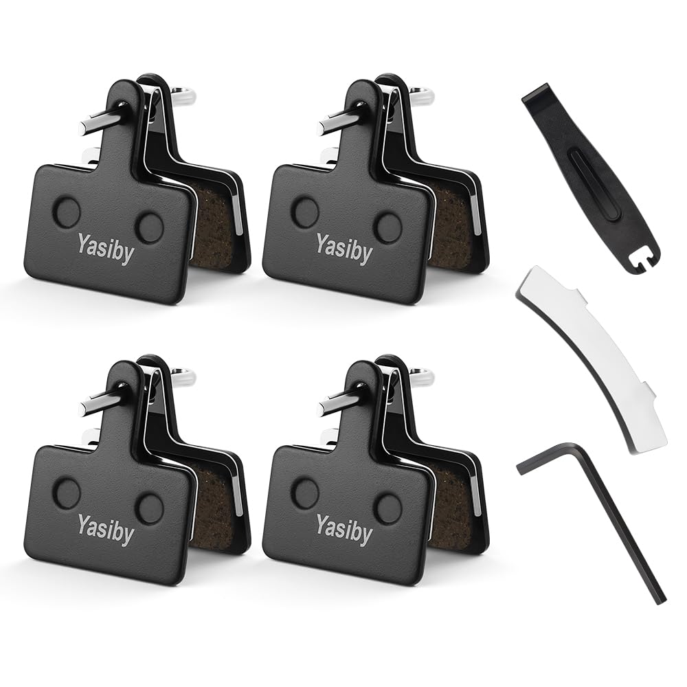 Bike Brake Pads, 4 Pairs Disc Brake Pads High-Performance with Installation Tools, Premium Semi-Metallic & Organic Resin MTB Bicycle Brake Pads Replacement Compatible with TRP Tektro Shimano Deore Br