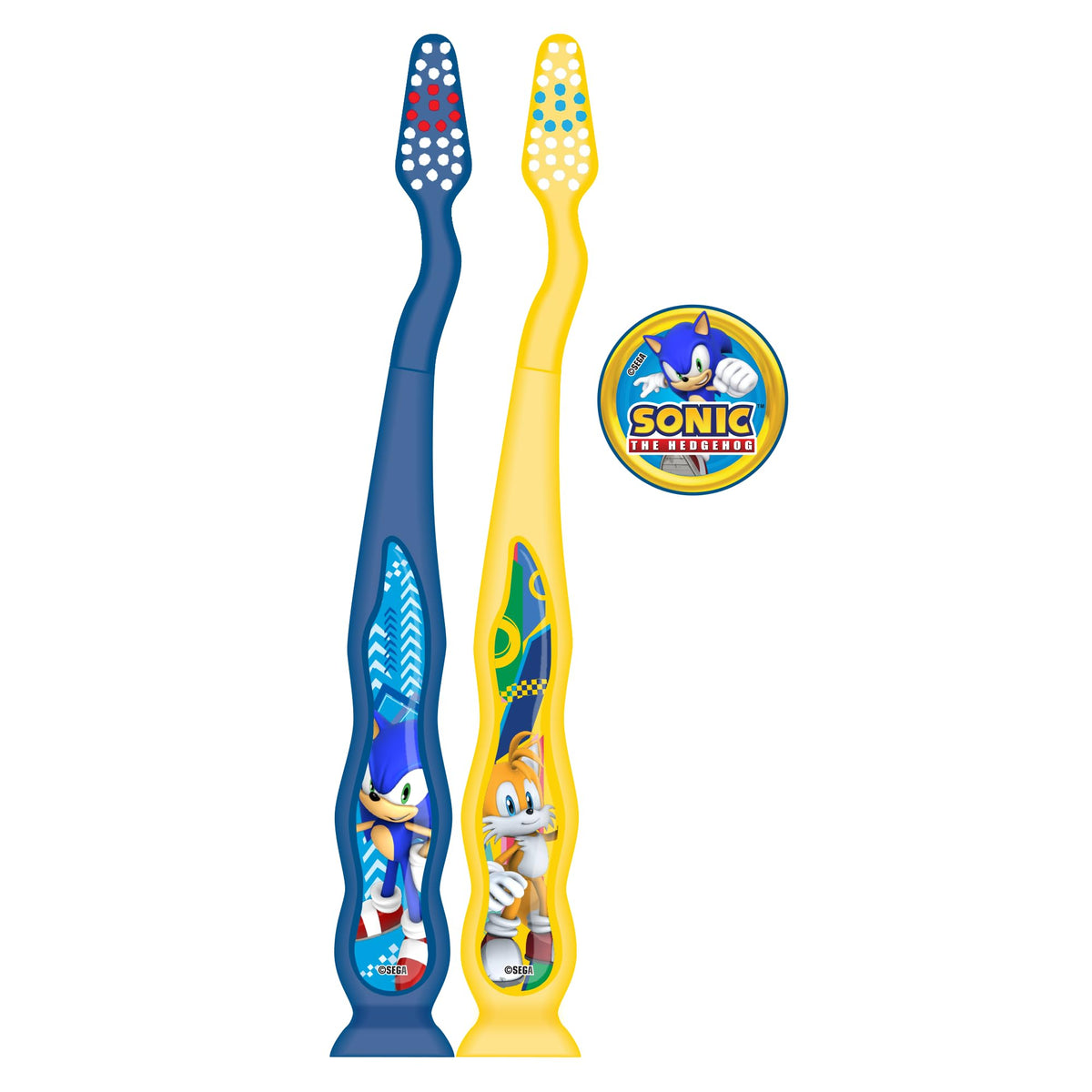 FIREFLY Manual Toothbrush for Kids with Suction Cup, Sonic the Hedgehog, Soft Bristle, 2 toothbrushes + 1 Cover