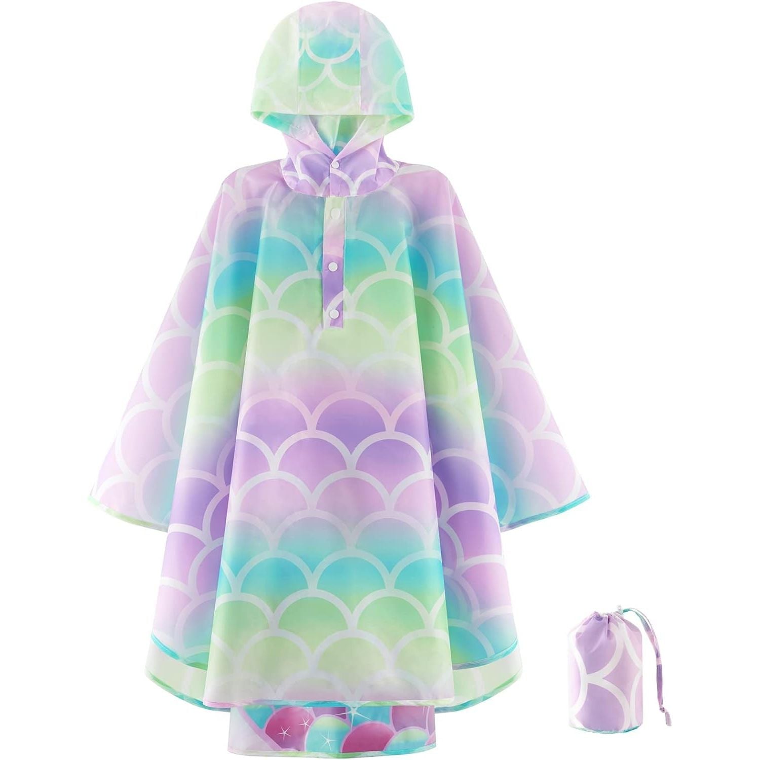 Buy now WAWSAM Lightweight Kids Rain Poncho Reusable Toddler Raincoat Waterproof Rain Jacket 11-15 Years Purple Mermaid at indiglob india