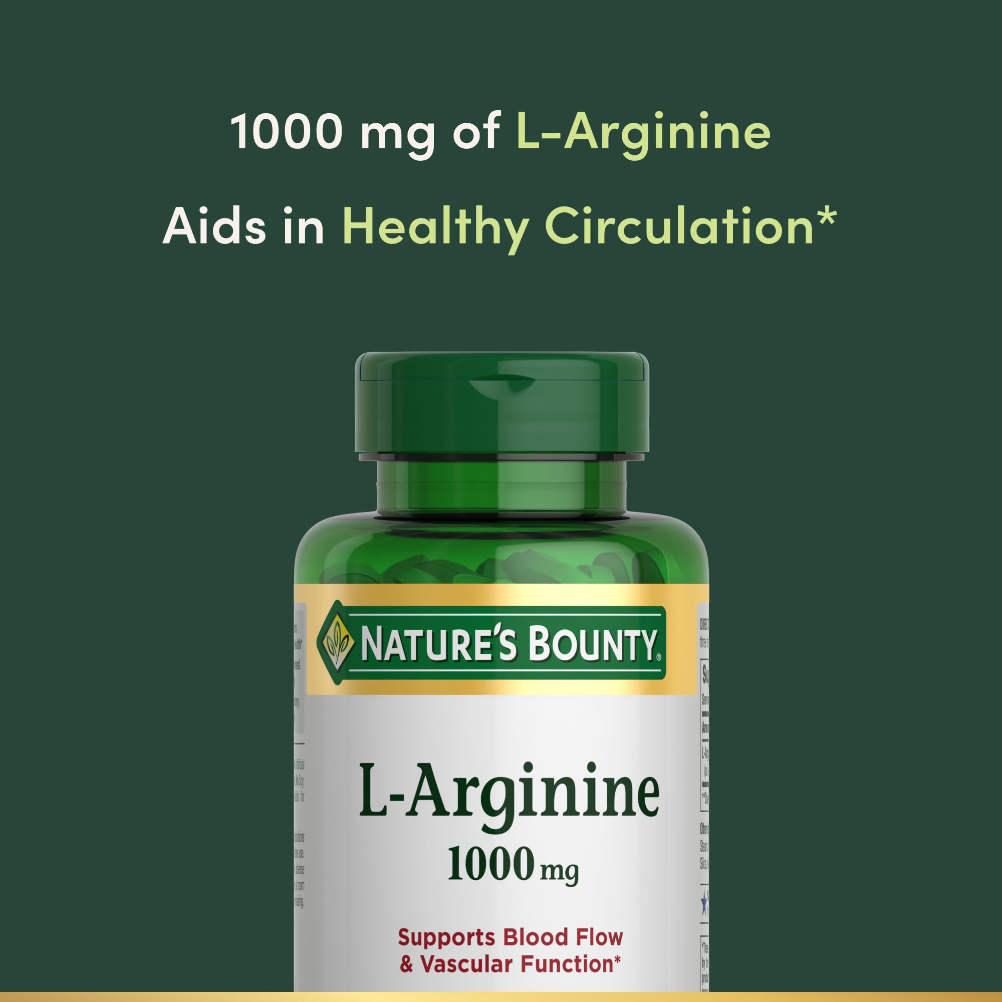 Nature's Bounty L-Arginine 1000mg, Non-GMO, Gluten Free, 50 Tablets