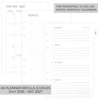Beautiful 2026-2027 Daily Planner A5 Inserts for 6 Ring Binders - Refills