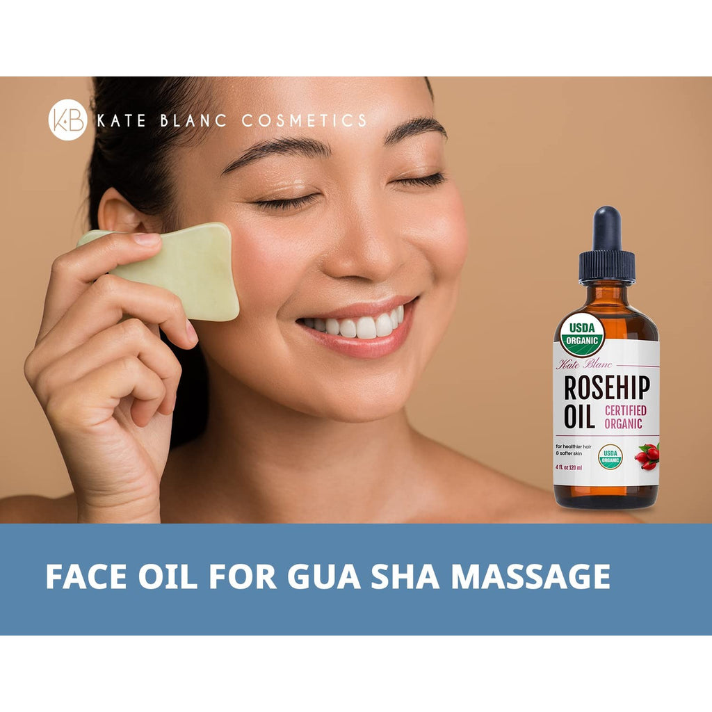 Kate Blanc Cosmetics Rosehip Oil for Face & Skin (4oz) | Organic, Pure, Cold Pressed, Rosehip Seed Face Oil for Facial & Gua Sha Massage
