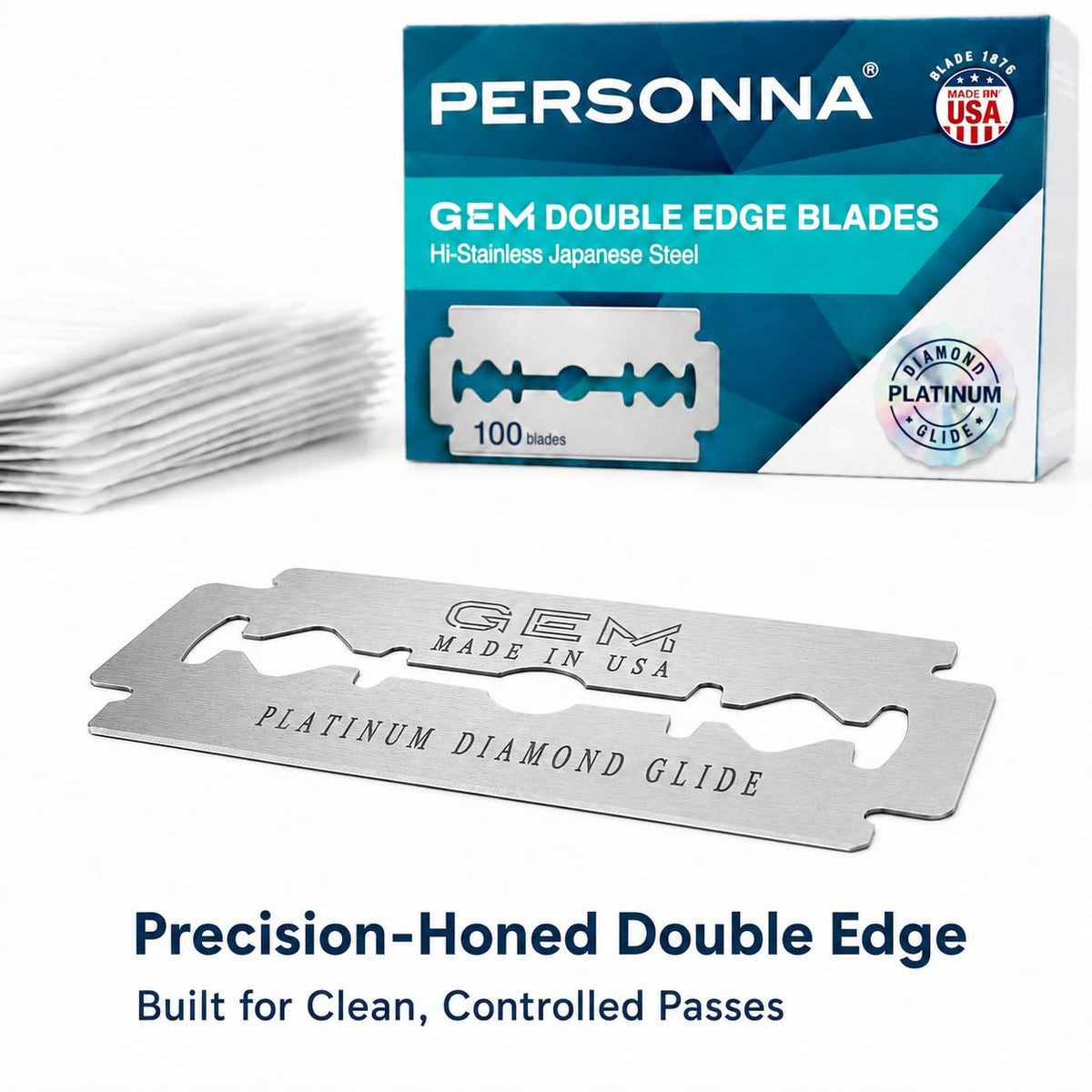Personna GEM Platinum Diamond Glide Double Edge Razor Blades, 100 Count, Surgical-Grade Stainless Steel Safety Razor Blades for Smooth Wet Shaving