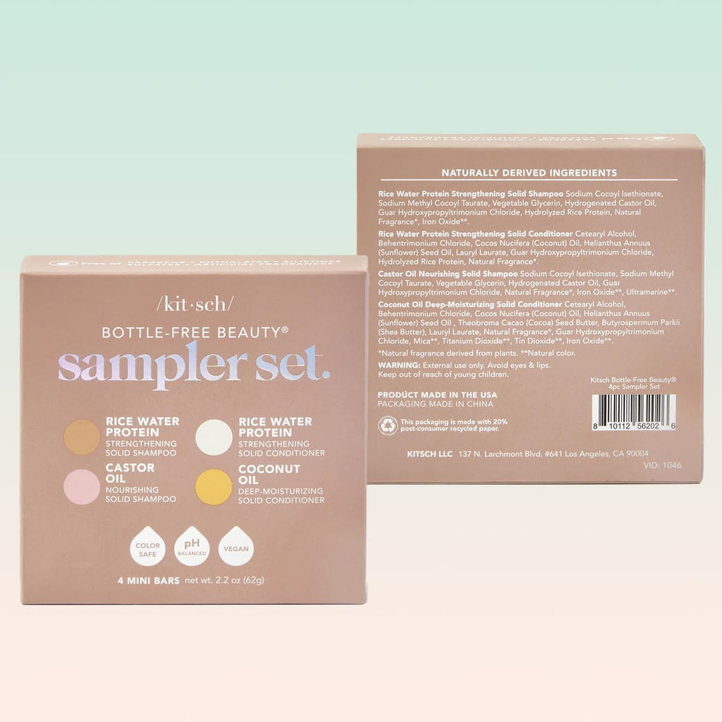Buy now Kitsch Shampoo and Conditioner Set - 4pc Sampler Bars with Rice Water Shampoo and Conditioner, Castor Oil Shampoo & Coconut Oil Conditioner - Bottle-Free Beauty for Hair Growth, Repair & Moisture at indiglob india